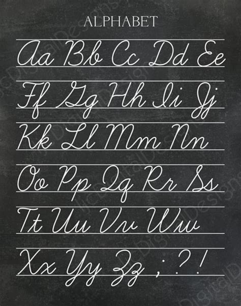 Vintage Alphabet Cursive Classroom Poster Digital Chalkboard - Etsy