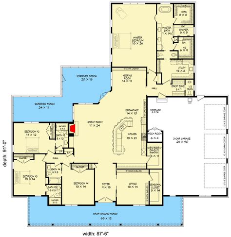 4-Bed Ranch Home Plan with Open-Concept Living - 68607VR ...