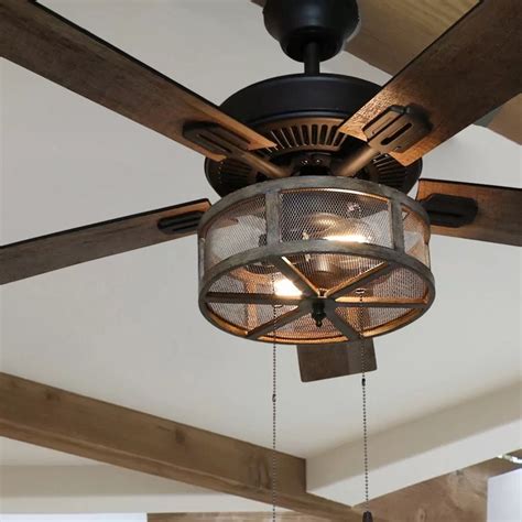 17 Stories 52" Abbigail Woodgrain Caged Farmhouse 5 Blade Ceiling Fan ...