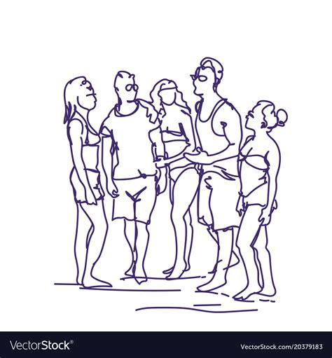 Group sketch people talking standing together Vector Image