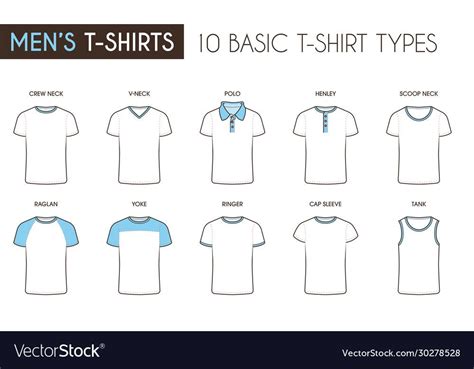 A set of illustrations to describe standard styles for men's t-shirts ...