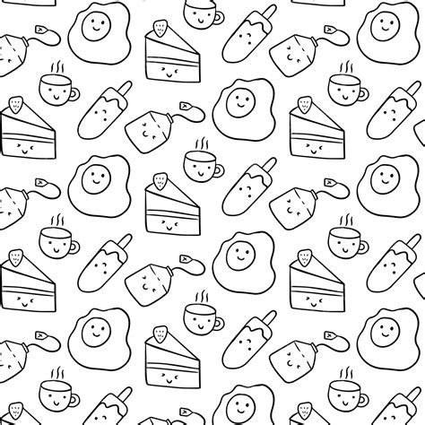 Cute Kawaii Food Doodle Pattern Background, Wallpaper, Illustration ...