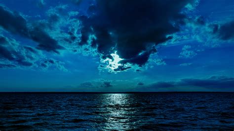 1920x1080 Night Moon Sea Sky Blue 4k Laptop Full HD 1080P ,HD 4k ...