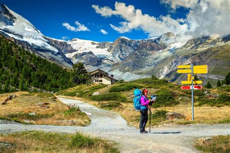 Alpine Hiking Trails with Hikers,Zermatt,Switzerland,Europe Stock Image ...