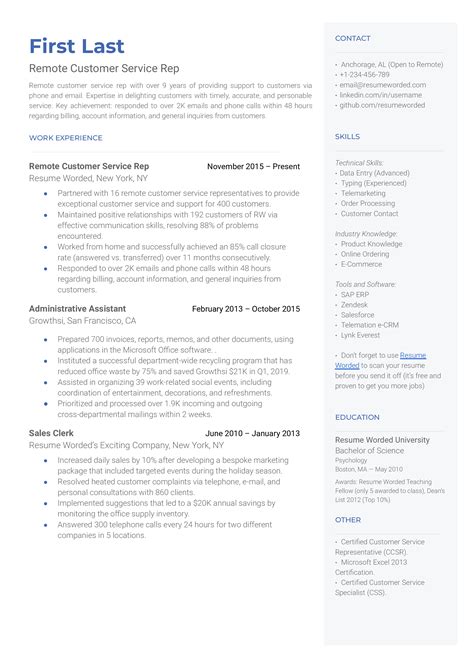 Remote Customer Service Rep Resume Examples for 2025 | Resume Worded