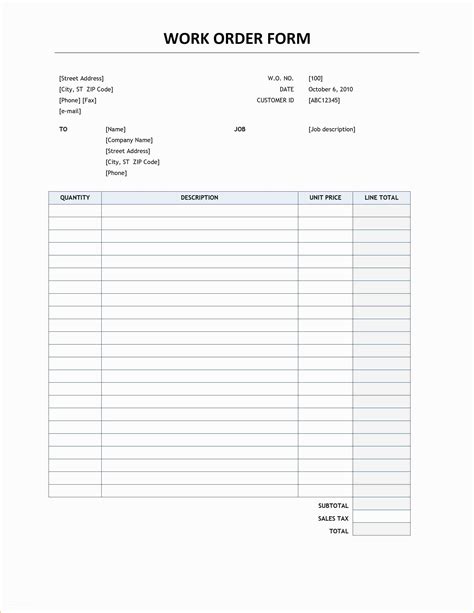 Free Online order form Template Of Printable Work order form ...