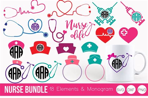 Nurse Monogram Bundle SVG, DXF, PNG Bundle Cut Files (111504) | Cut ...