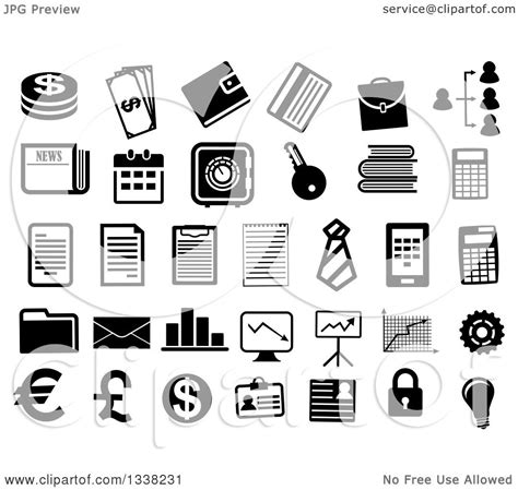 Clipart of Black and White Finance Icons - Royalty Free Vector ...