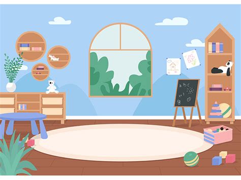 Kindergarten classroom flat color vector illustration by ~ EpicPxls