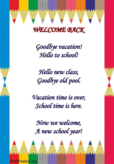 Welcome Back To School Poems | Back To School Poetry