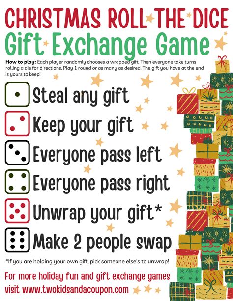 Free Printable Christmas Dice Game For Gift Exchanges | DIYIdeaCenter.com