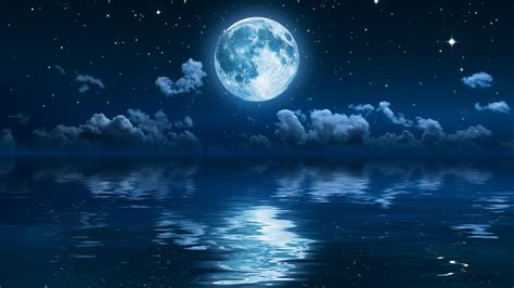 full moon #stars #sea #sky #night night sky #moon #1080P #wallpaper # ...