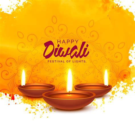 happy diwali vector background with orange watercolor - Download Free ...