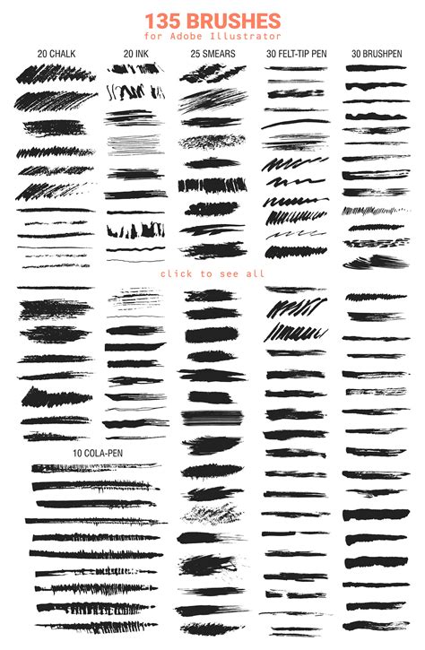 135 Vector Brushes for Illustrator By struvictory.art | TheHungryJPEG