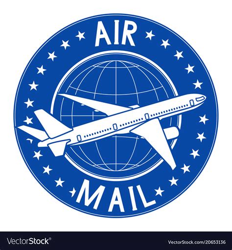 Air mail blue postal sticker or emblem Royalty Free Vector