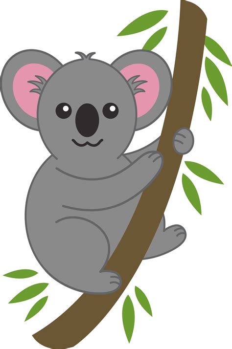 Cute Koala on Tree Branch - Free Clip Art