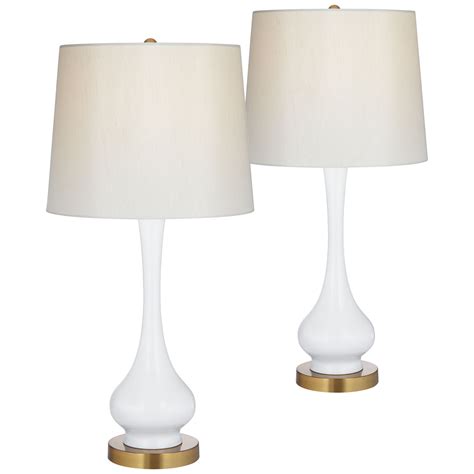 360 Lighting Mid Century Modern Table Lamps Set of 2 Metal White Gourd ...