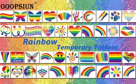 Ooopsiun 40 Sheets Rainbow Temporary Tattoos - Pride Tattoos Butterfly ...