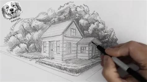 How To Draw A House In 2-point Perspective In A Landscape - YouTube