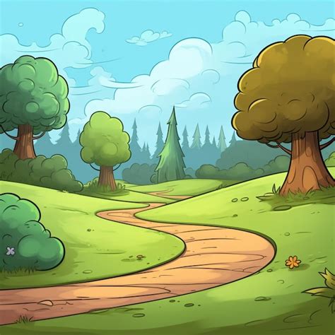 Premium AI Image | a cartoon of a road with trees and a road with a ...