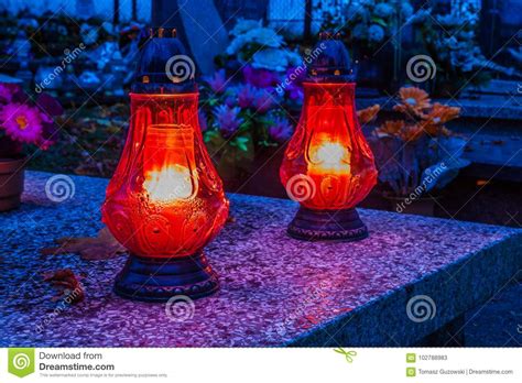 Graves On Catholic Cemetery. All Saints Day Stock Image - Image of burn ...