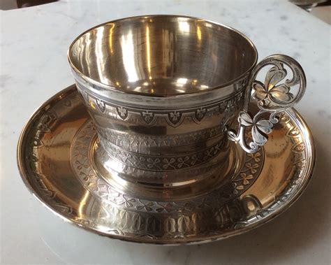 Proantic: Cup And Saucer In Sterling Silver Late Nineteenth