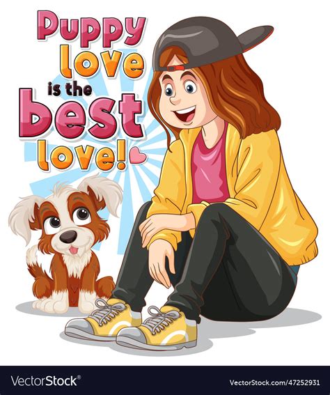 Girl with cute puppy Royalty Free Vector Image