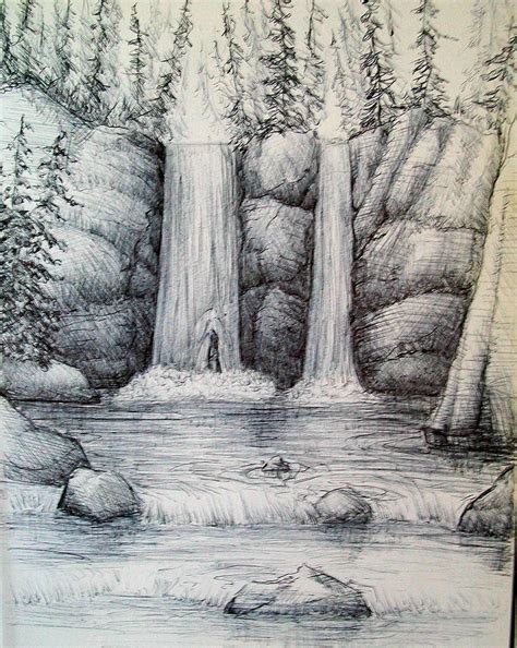 Waterfall Drawing by Georges St Pierre