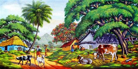 Village Scene, Painting by Landscape Artist G.Manohar Raja | Artmajeur