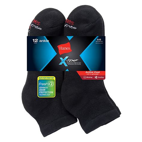 Hanes Men's FreshIQ X-Temp Active Cool Ankle Socks 12-Pack - SpicyLegs.com