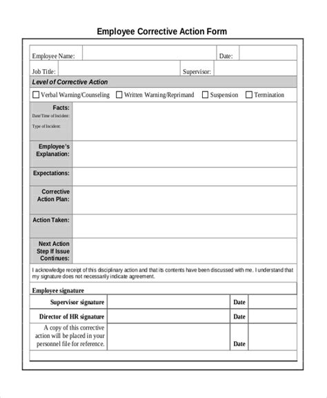 Employee Corrective Action Form | charlotte clergy coalition