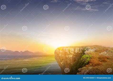 Edge of a Cliff with Ocean View Stock Image - Image of sunset, edge ...