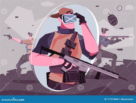 VR War Game Flat Composition Stock Vector - Illustration of flat ...