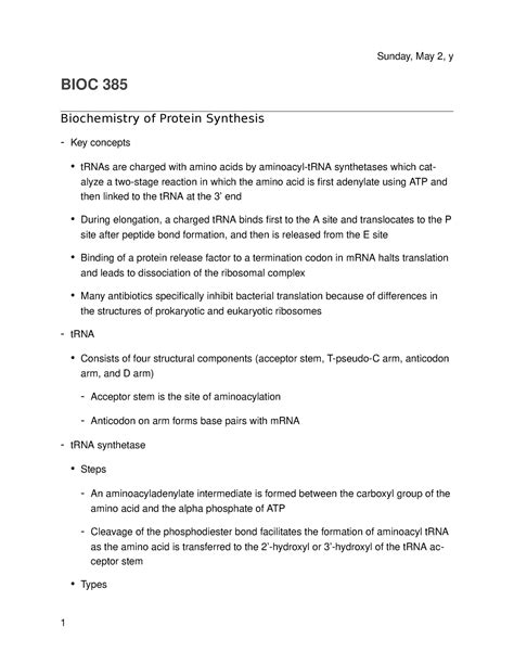 31 - Biochemistry of Protein Synthesis - Studocu