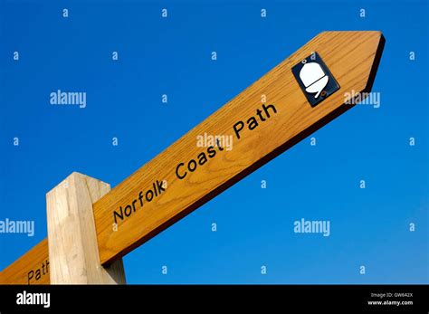 north norfolk coast path new sign at sheringham, england Stock Photo ...