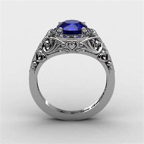 Italian 950 Platinum 1.0 Ct Blue Sapphire Diamond Engagement Ring ...