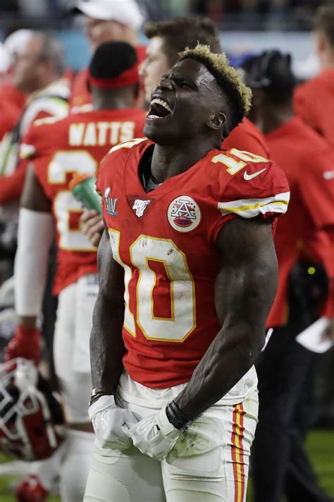 Kansas City Chiefs’ Tyreek Hill (10) celebrates during the second half ...