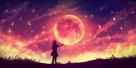 1366x768 resolution | girl holding moon anime character, anime, Moon ...