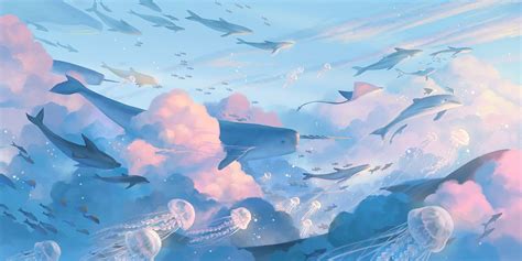 the sea of the sky on Behance | Desktop wallpaper art, Anime scenery ...