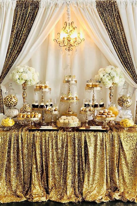 White and Gold 50th Birthday Dessert Table | 50th wedding anniversary ...