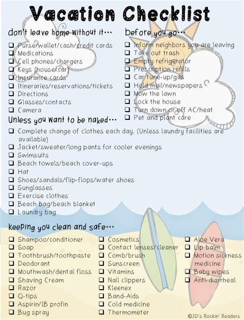 Vacation Checklist - JD's Rockin' Readers