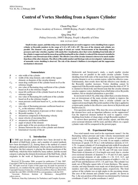 (PDF) Control of Vortex Shedding from a Square Cylinder