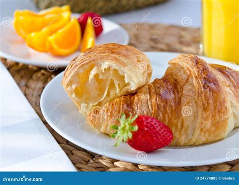 Breakfast with French Croissants Stock Image - Image of morning, orange ...