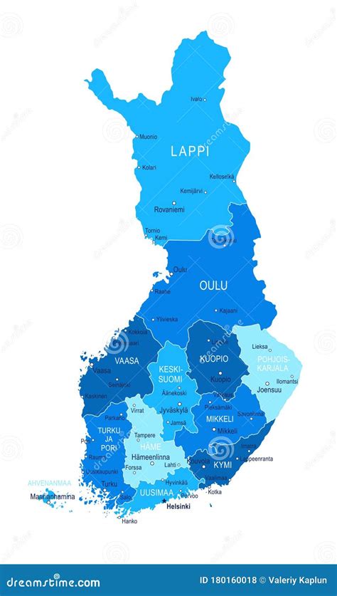 Finland Map. Cities, Regions. Vector Stock Illustration - Illustration ...