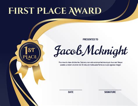 1st Place Certificate Templates