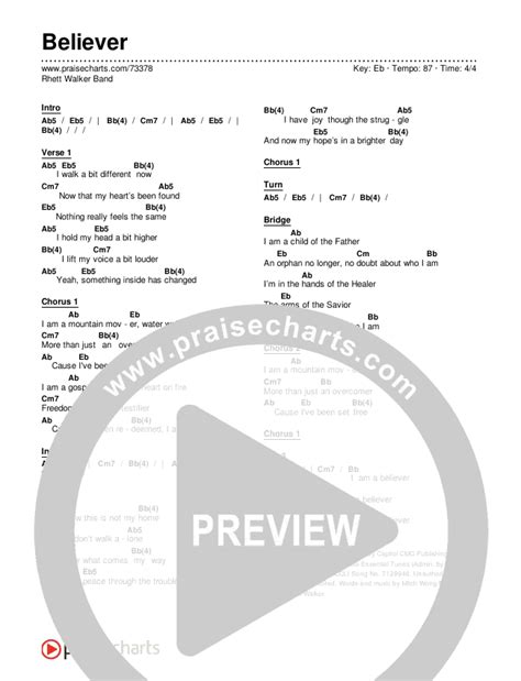 Believer Chords PDF (Rhett Walker Band) - PraiseCharts