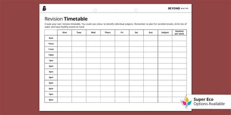 FREE! - GCSE Revision Timetable Template - Secondary Education