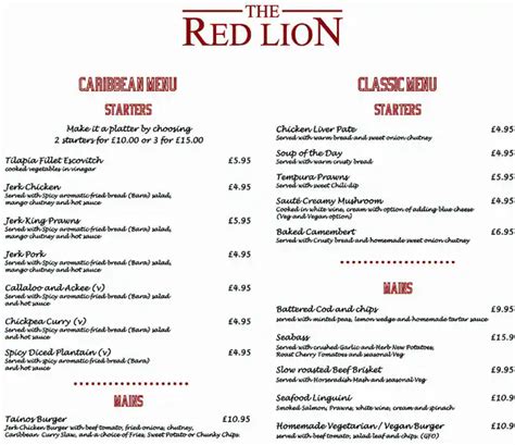 Menu at Red Lion pub & bar, Worcester, Witley Rd