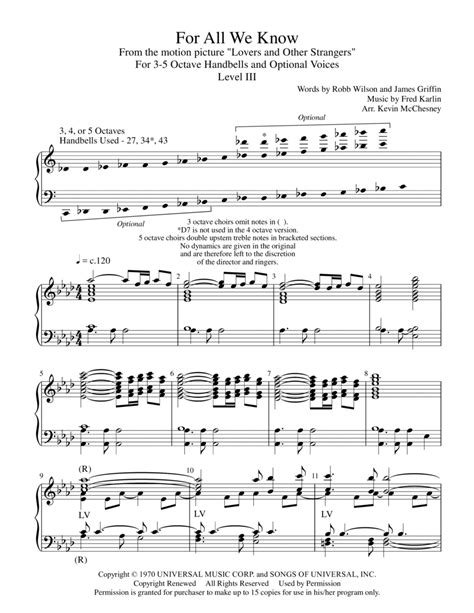 For All We Know (arr. Kevin McChesney) Sheet Music | The Carpenters ...