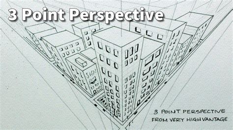 Draw city buildings in 3 point perspective and looking down from above ...